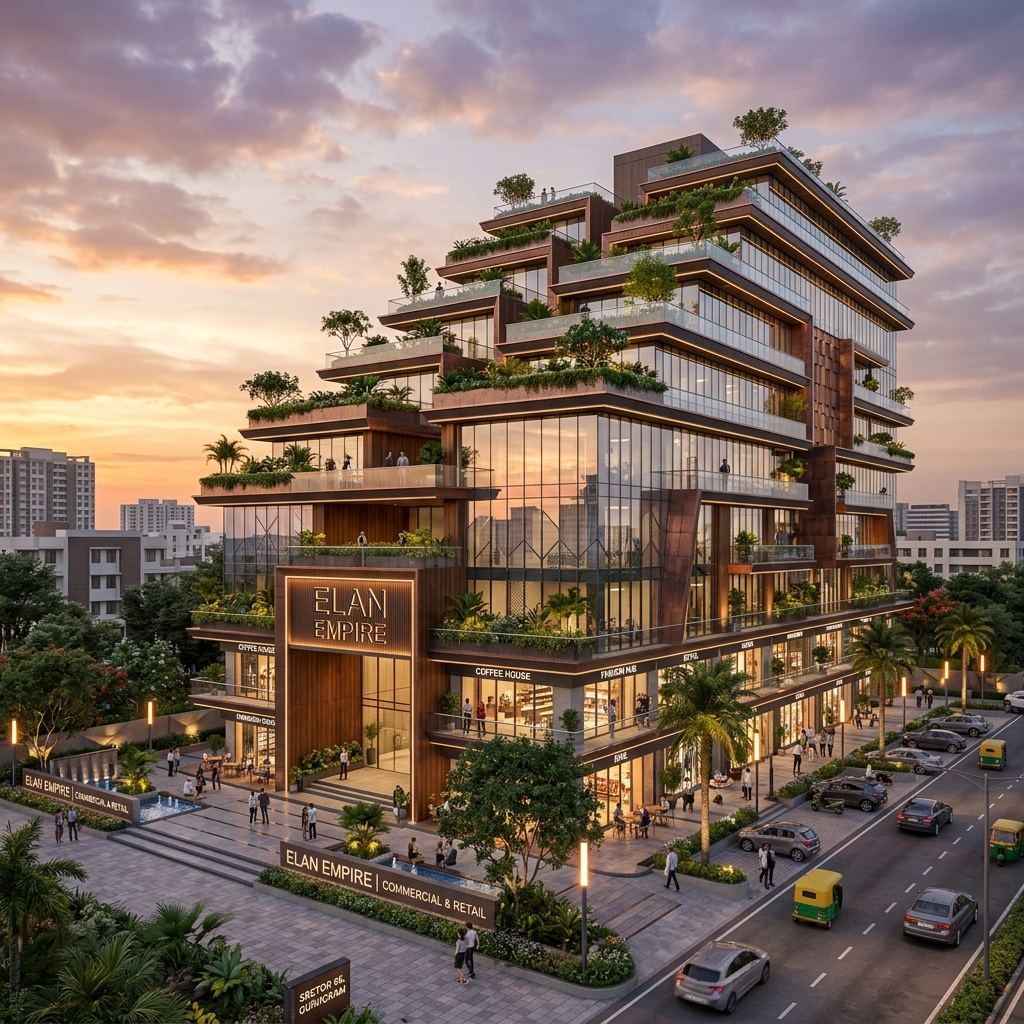 Architectural rendering of a modern glass façade tower