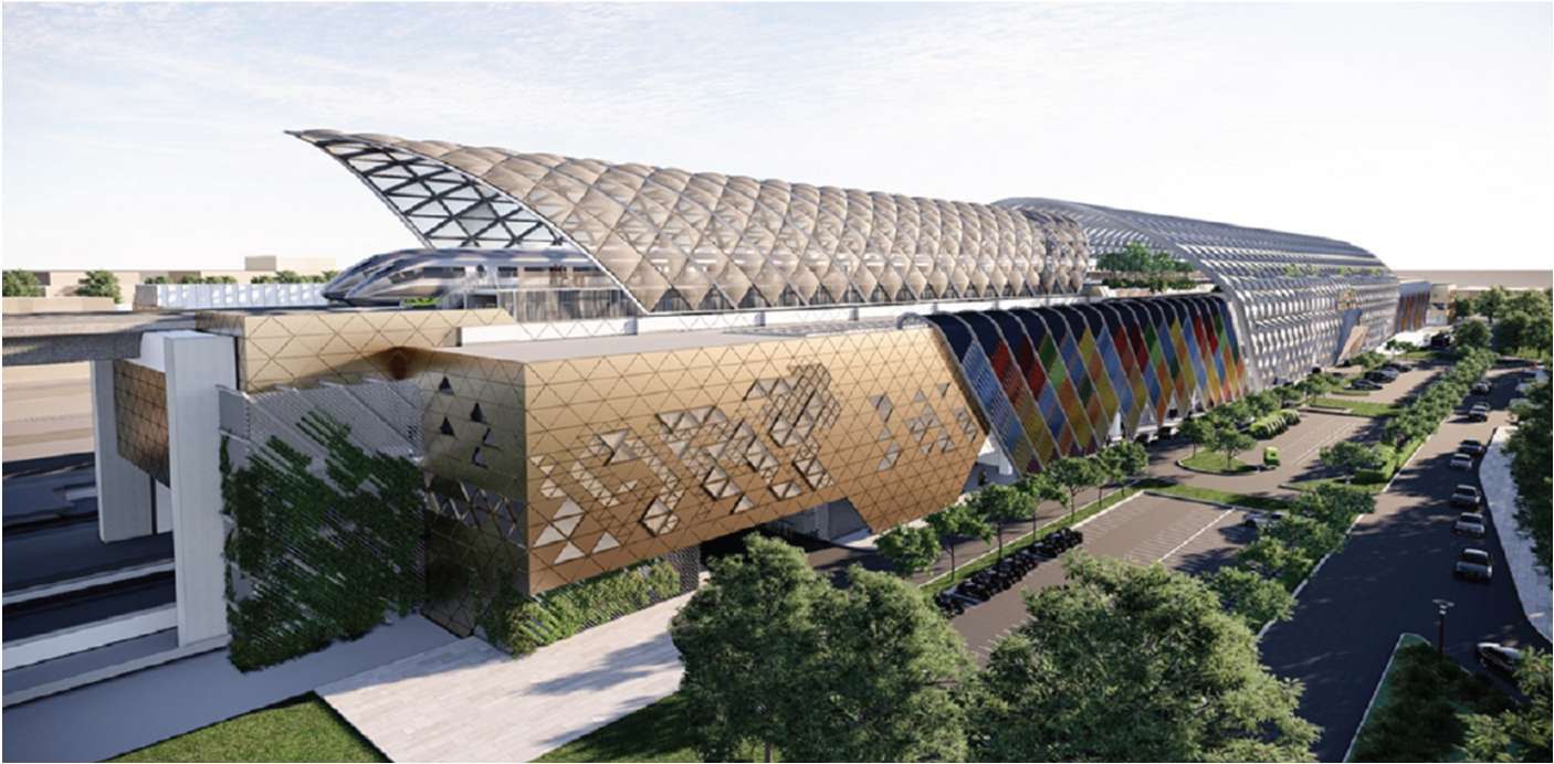 Completed high-speed railway station façade by FSS
